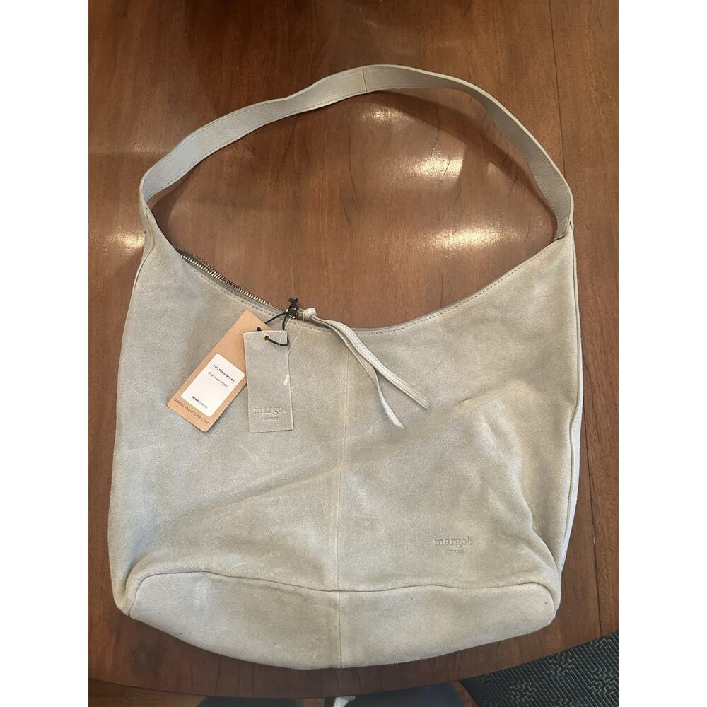Margot New York Suede Leather Shoulder Bag NWT Dark Beige Color